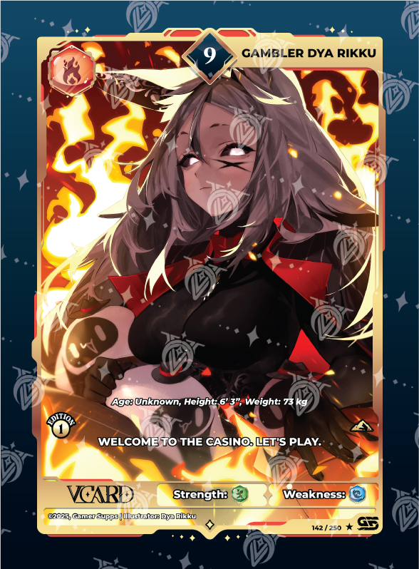 VCard Awakened Worlds - 1st Edition - Rare Power 9 Gambler Dya Rikku Holo