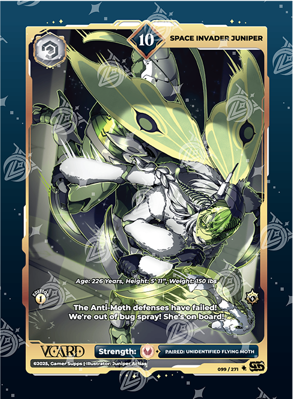 VCard Divine Chaos - 1st Edition - Ultra Rare Power 10 Space Invader Juniper