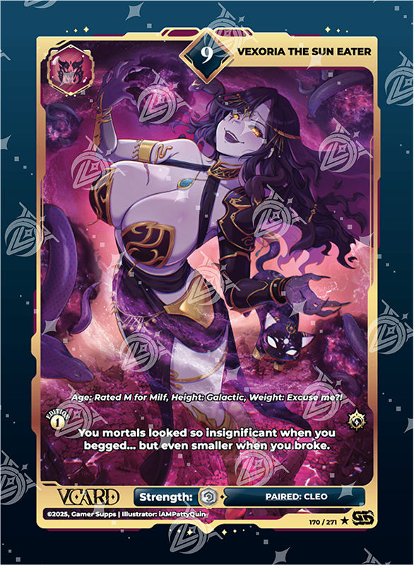 VCard Divine Chaos - 1st Edition - Rare Power 9 Holo Vexoria The Sun Eater